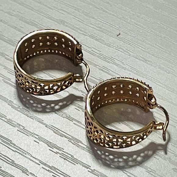 Sparkling Rose Gold Tone Wide Hoop Earrings with Crystal Pave Detailing - Picture 7 of 8